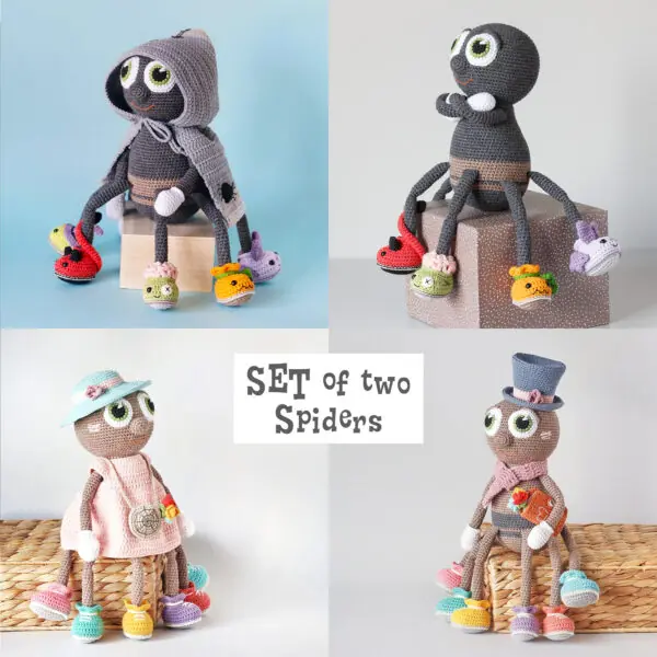 SET of two amigurumi crochet Spider patterns: Halloween Spider + Romantic Spider